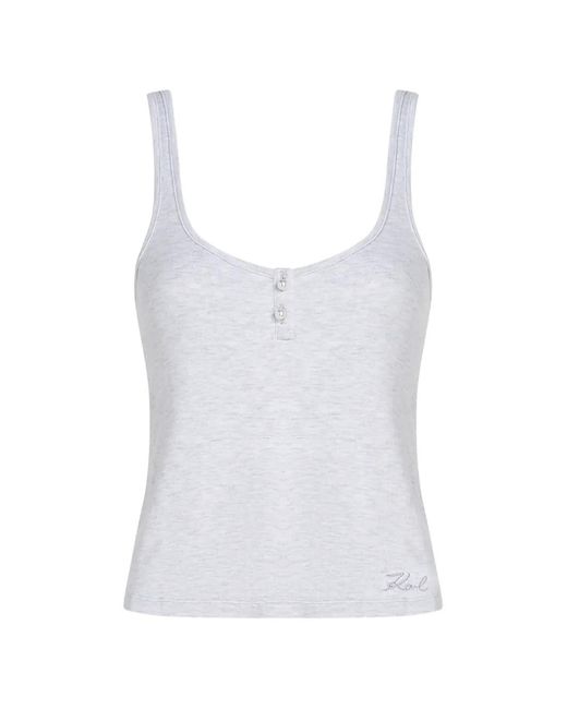 Karl Lagerfeld White Pearl-Embellished Cami Top