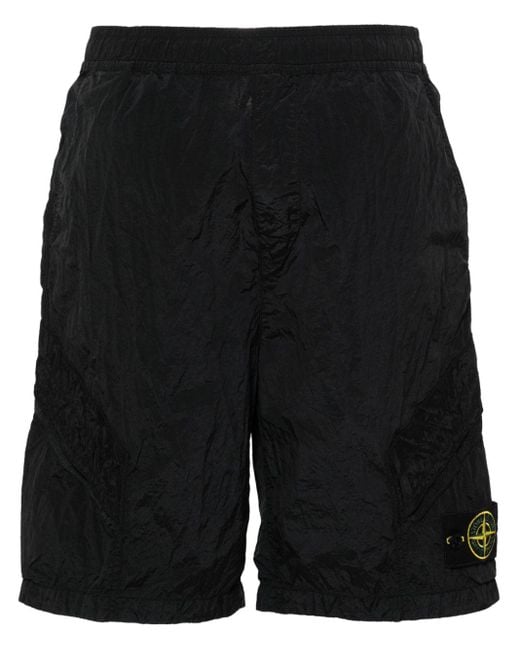 Stone Island Shorts in Knitteroptik mit Kompass-Patch in Black für Herren