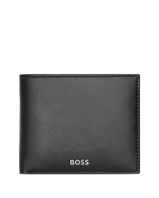 Boss Gray Logo-Print Leather Wallet for men