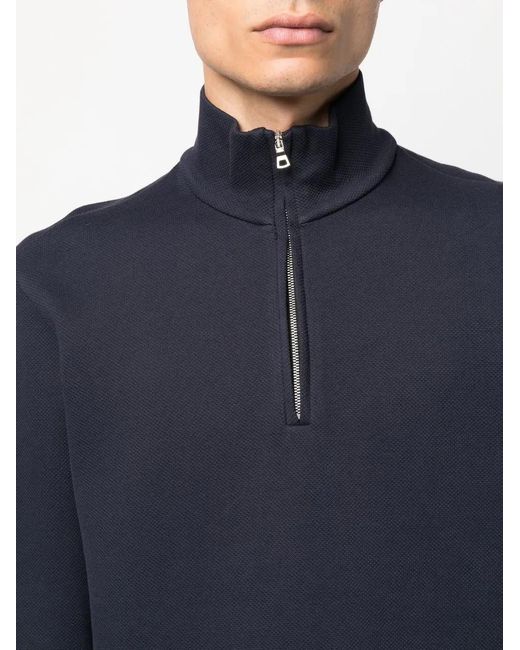 Orlebar Brown Blue Zip-Front Funnel Neck Sweater for men