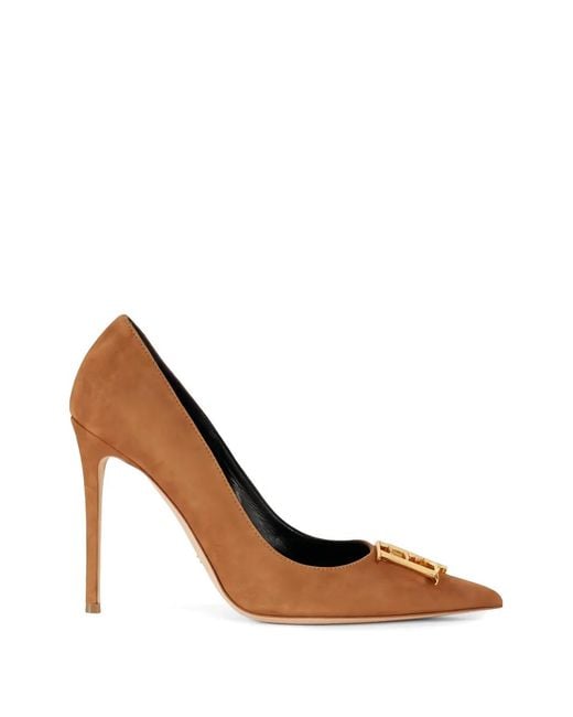 Elisabetta Franchi White Logo-Detail Suede Pumps