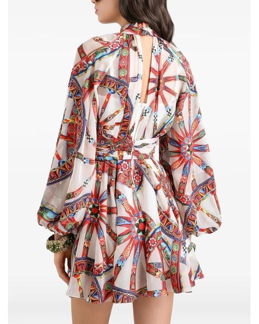 Dolce & Gabbana White Carretto-Print Devoré Twill Dress