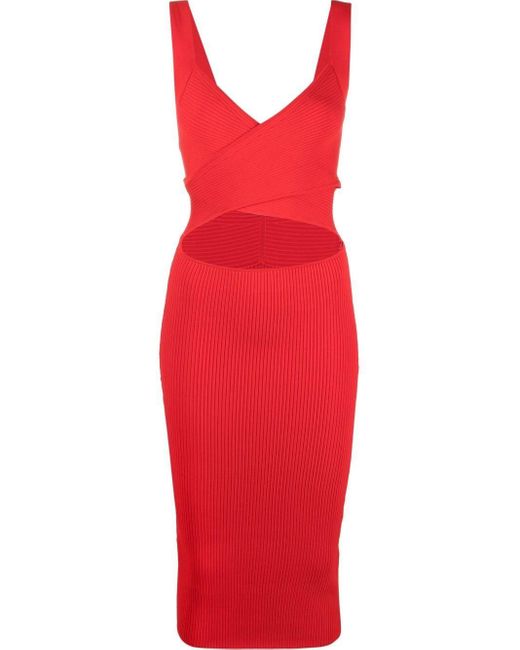Alice + Olivia Cut-out Knitted Dress in Red | Lyst