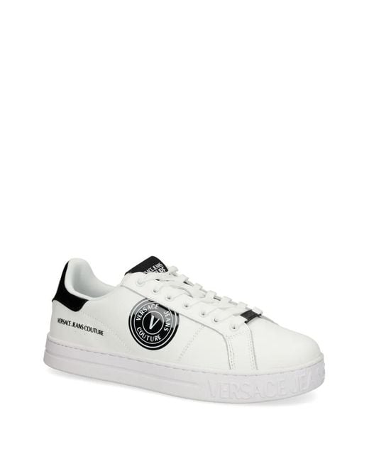 Versace Jeans Couture White Logo-Patch Leather Low-Top Sneakers for men