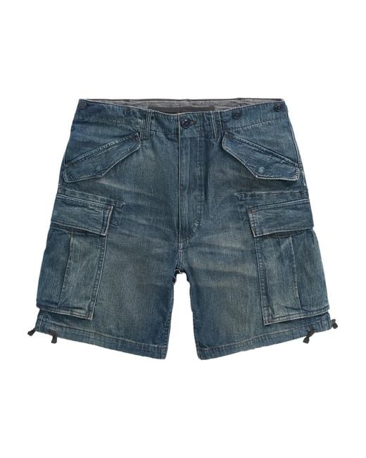 RRL Blue Cargo Denim Shorts for men