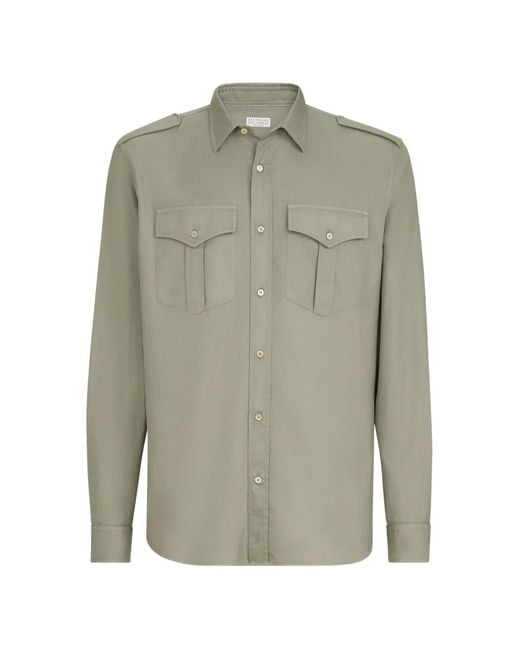 Brunello Cucinelli Green Garment-Dyed Shirt for men