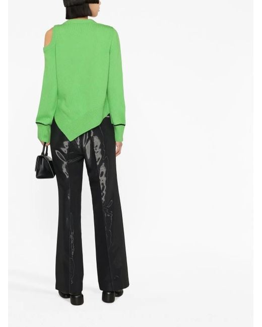 Alexander McQueen Green Cold-Shoulder Wool Jumper