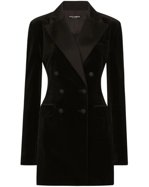 Dolce & Gabbana Black Velvet Double-Breasted Blazer