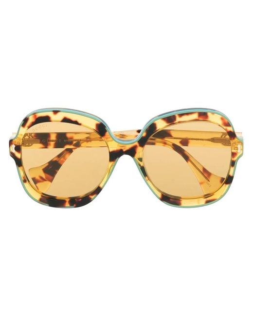 Gucci Yellow Tortoiseshell-Effect Oversize-Frame Sunglasses