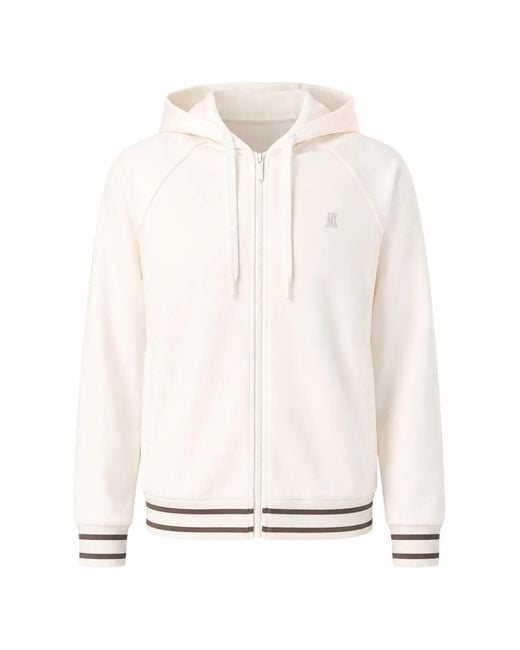 Emporio Armani White Striped-Trim Zip-Up Hoodie