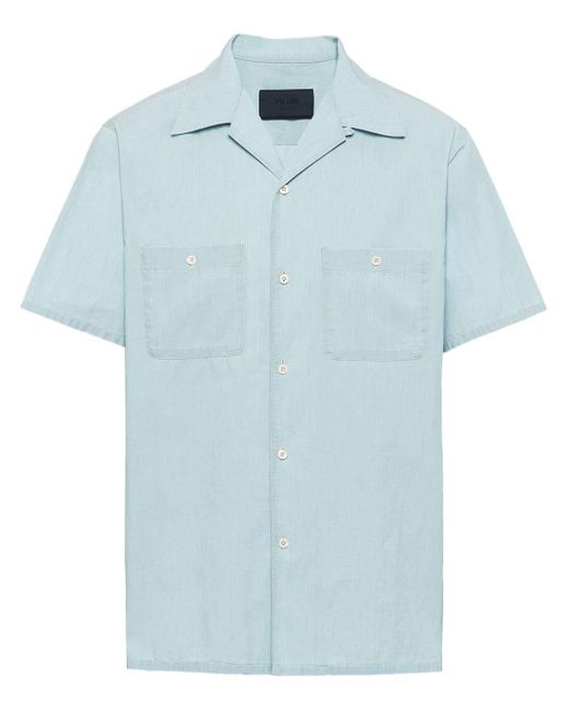 Prada Blue Cotton Short-sleeve Shirt for men