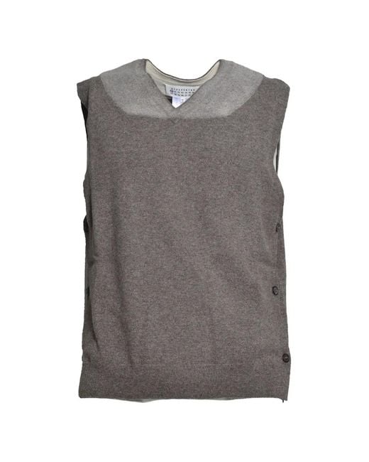 Maison Margiela Gray Contrast-Panel Button-Fastening Vest for men