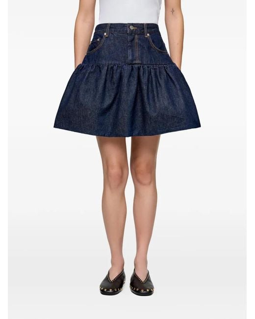 Ganni Blue Minijupe En Jean À Volants