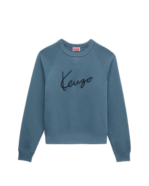 KENZO Blue Signature Logo-Embroidered Raglan-Sleeve Sweatshirt