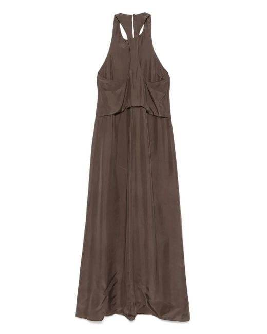 Alysi Brown Silk Midi Dress