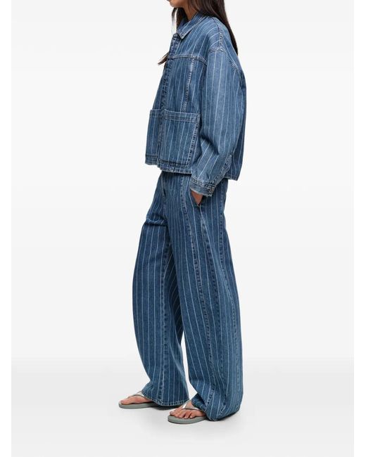 Bimba Y Lola Blue Striped Pocket Denim Jacket