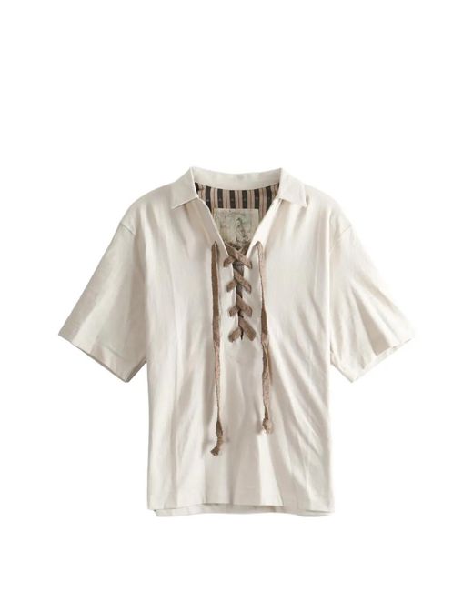 Ziggy Chen White Lace-Up Short-Sleeve Shirt for men