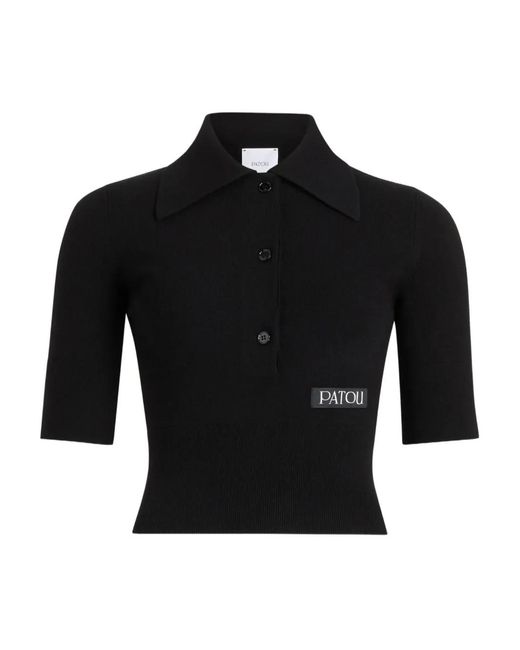 Patou Black Logo-Patch Polo Top