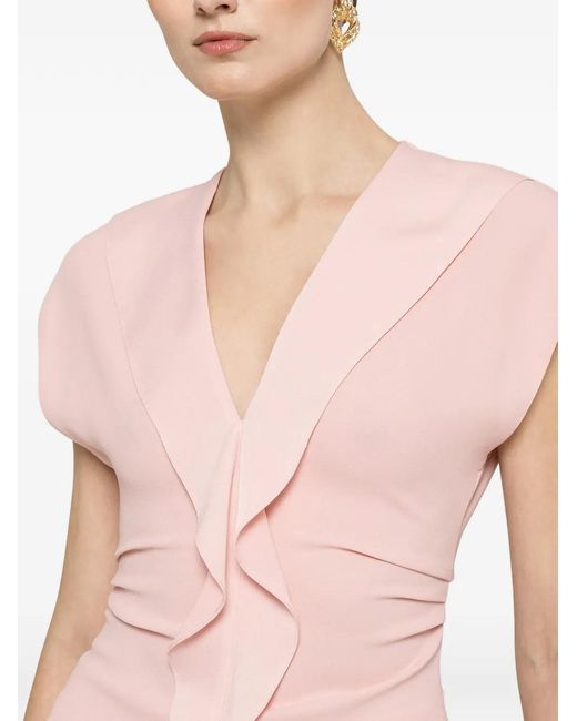 Nissa Pink Ruffle-Detail Crepe Top