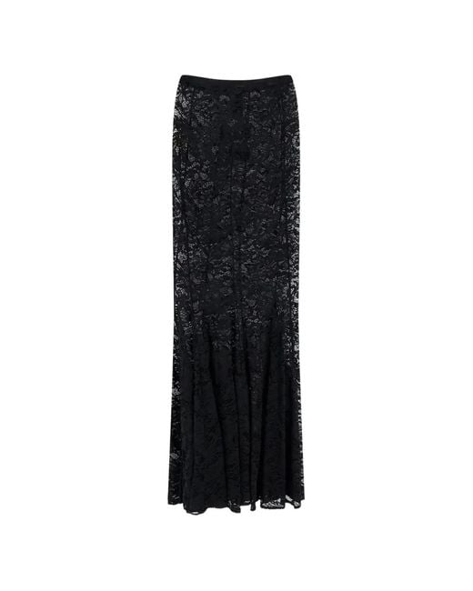 ACTUALEE Black Lace-Panelling Flared Maxi Skirt