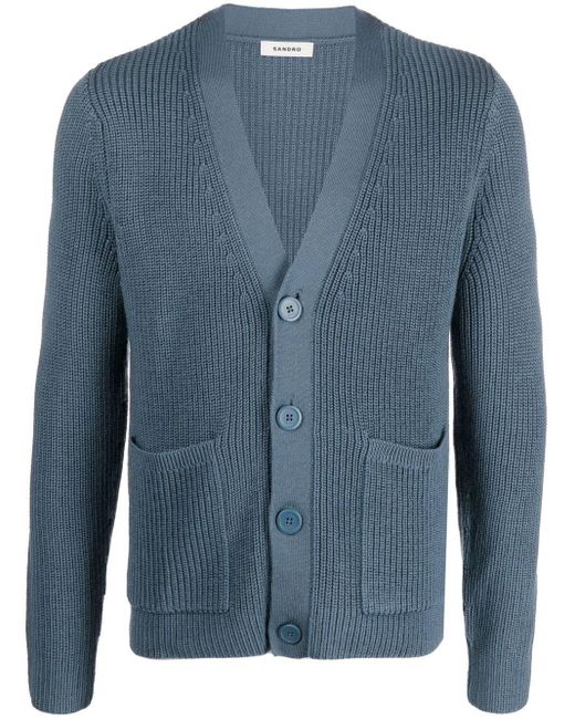 Sandro Ribbed-knit Cardigan in Blue | Lyst