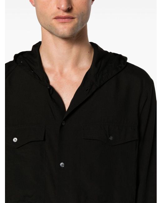 Emporio Armani Black Button-up Hooded Shirt for men