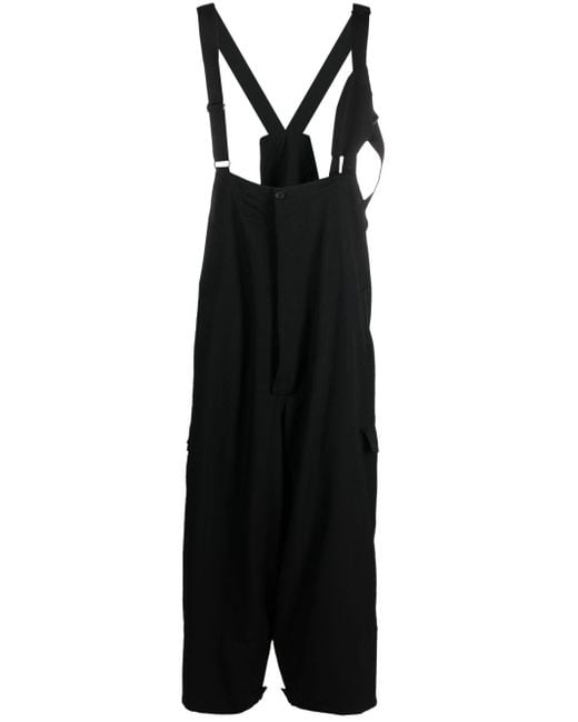 Yohji Yamamoto Black Drop-Crotch Wool Suspender Trousers for men