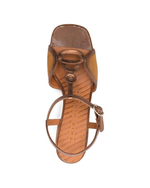 Chie Mihara Brown Letuche T-Strap Leather Sandals