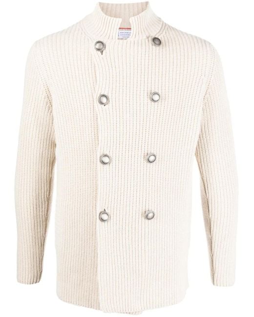 Brunello Cucinelli Natural Double-Breasted Wool-Cashmere Cardigan for men