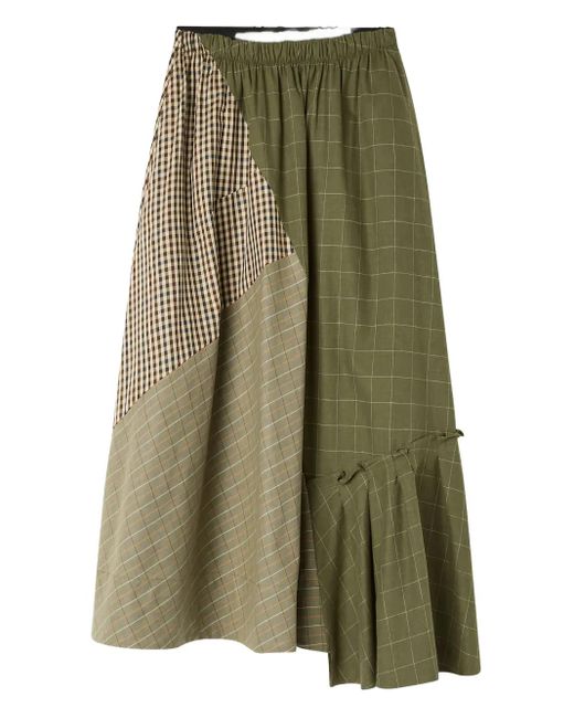 Lee Mathews Green Checked-Pattern Midi Skirt