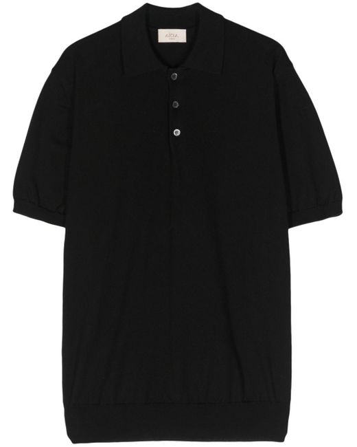 Altea Black Fine-knit Cotton Polo Shirt for men