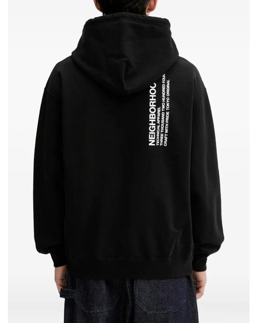 Neighborhood Black Zip-Front Logo-Print Hoodie for men