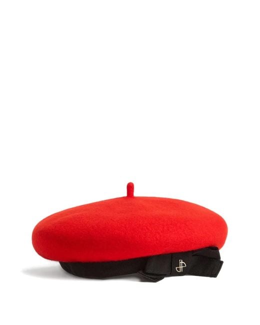 Patou Red Grosgrain-Bow Wool Beret