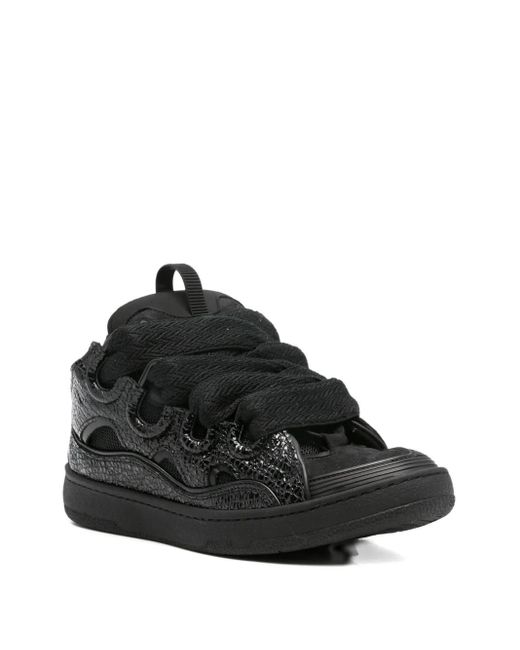 Lanvin Black Lace-Up Textured Sneakers