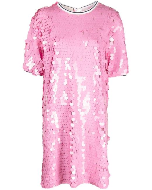 Plan C Pink Sequin-embellished T-shirt Dress