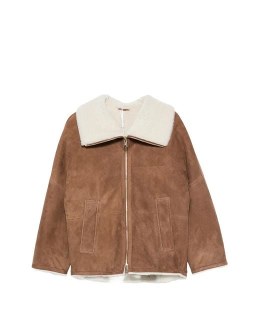 Manzoni 24 Brown Shearling-Collar Suede Jacket