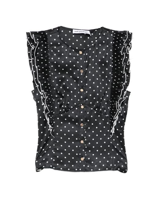 Self-Portrait Black Polka Dot Frill Top
