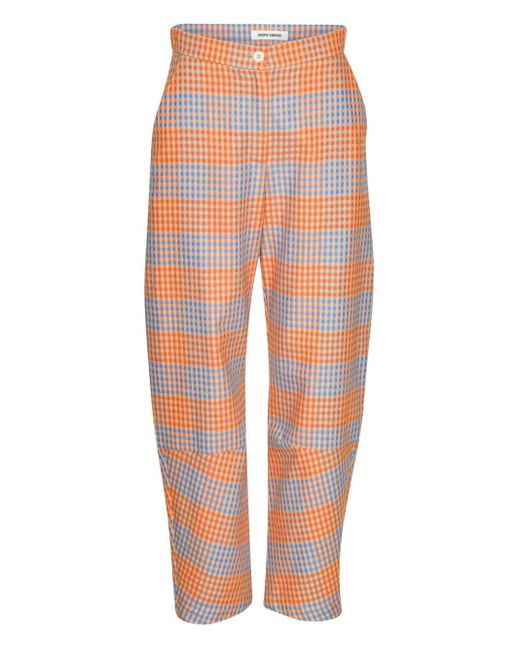 Henrik Vibskov Orange Pantalon À Carreaux