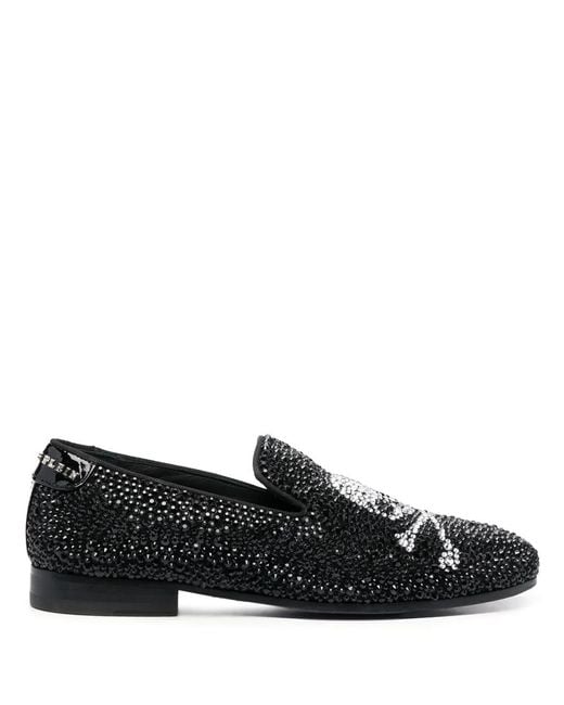 Philipp Plein Black Skull Bones Moccasins