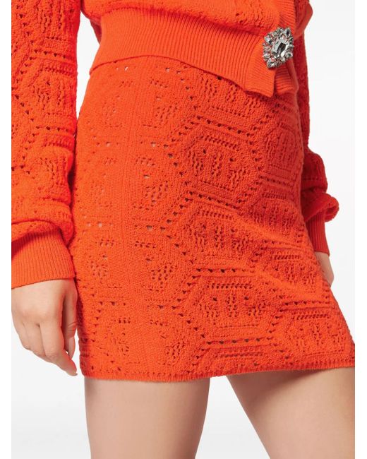 Philipp Plein Orange Minijupe En Maille À Motif Monogrammé