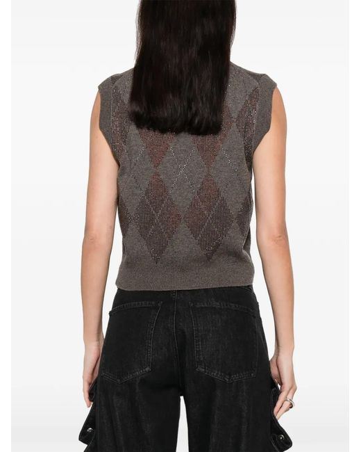 Alexander Wang Gray Argyle V-Neck Vest