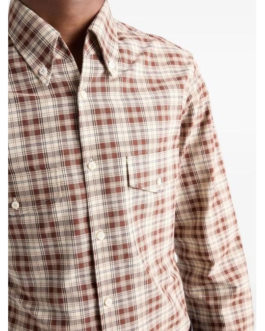 Prada Brown Checked-Pattern Patch-Pocket Shirt for men
