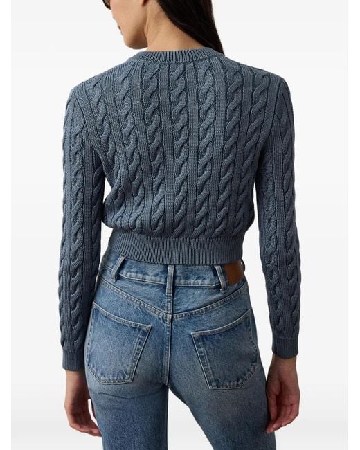 Ralph Lauren Blue Cable-Knit Cropped Cardigan
