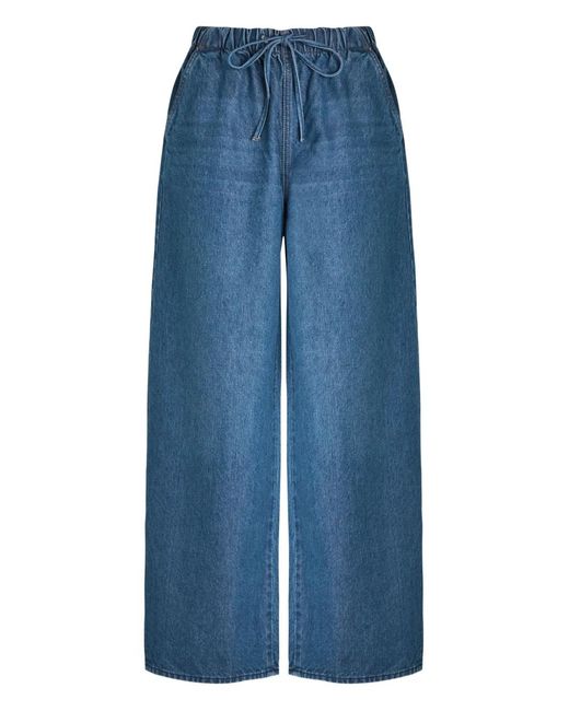 Mother Blue The Buffet Nerdy Drawstring Straight-Leg Denim