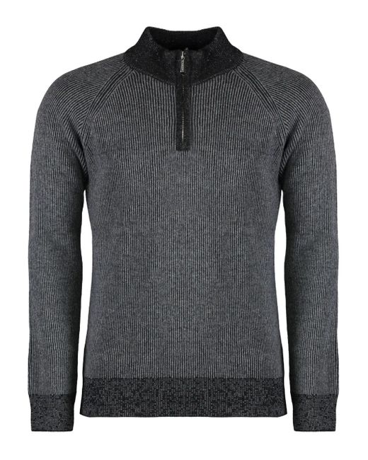 Moorer Black Rib-Knit Sweater for men