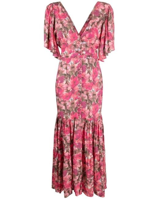 ROTATE BIRGER CHRISTENSEN Red Floral-Print V-Neck Dress