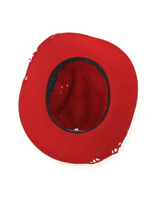 Yohji Yamamoto Red Distressed Wool Fedora Hat for men