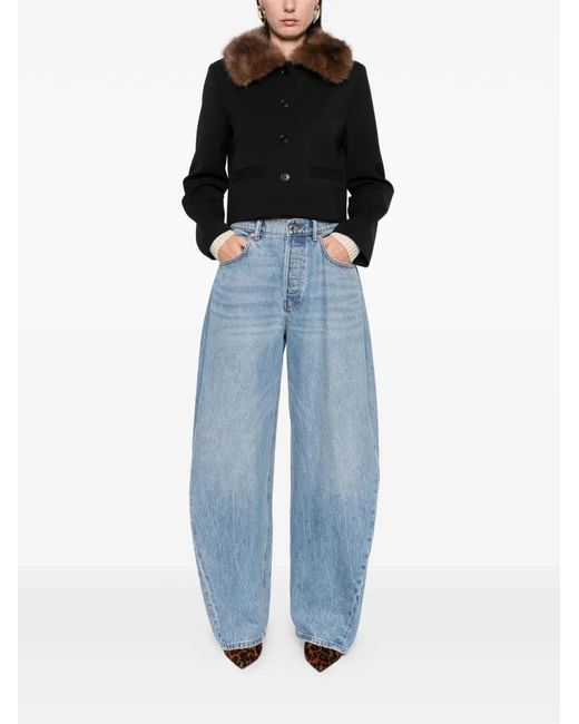 Maje Black Cropped Jacket With Removable Fur Collar