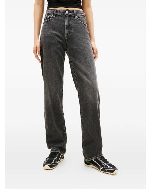 Tommy Hilfiger Black Faded-Effect Straight-Leg Jeans