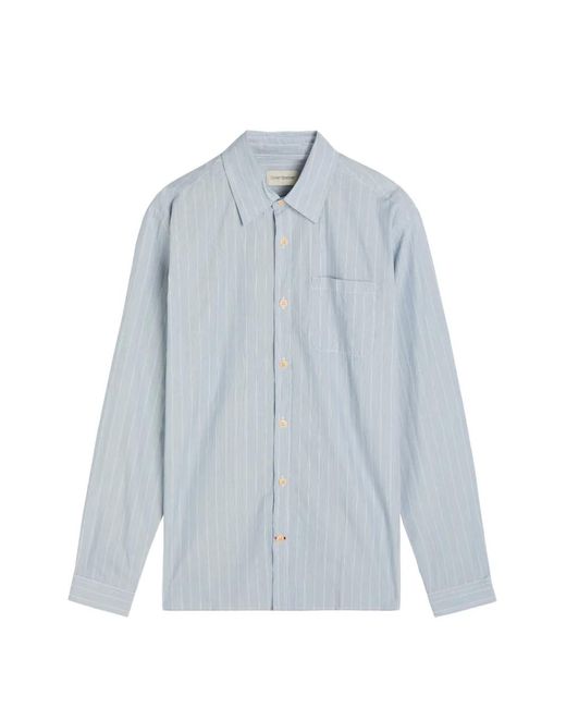 Oliver Spencer Blue Striped-Print Chest-Pocket Shirt for men